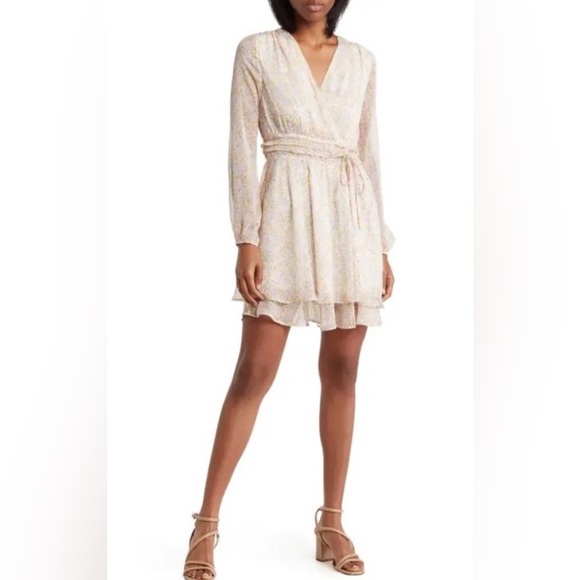 NEW Elodie Sheer Long Sleeve Ruffle Waist Mini Dress Sze XL Multi-color Floral - Picture 1 of 16